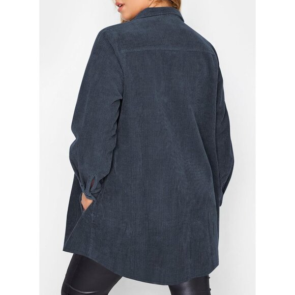 Womens Navy Blue Plus Size Plaid Shacket Long Sleeve Button Down Casual Jacket - Picture 2 of 5